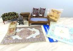 Lot of Doll House Furniture with Area Rug & Runner