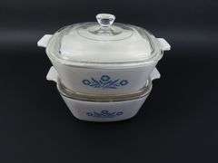 Lot of 2 Corning Ware "Blue Cornflower" 1 3/4 Qt. & 1 1/2 Qt. Lidded Baking Dishes