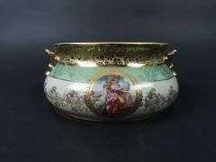 Antique Hand Decorated LeMleux China Jardinière with 24K Gold