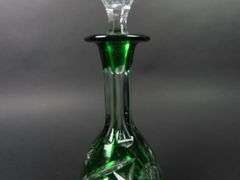 Beautiful  Green Cut to Clear Decanter with Stopper