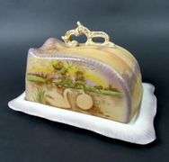Large Antique Handpainted Lidded Cheese Dish
