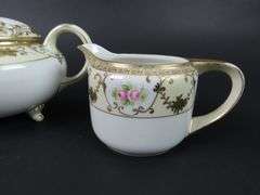 Handpainted Nippon Footed Teapot with Lidded Sugar & Creamer - Made in Japan