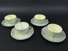 Lot of 4 Vintage Victoria Czechoslovakia Lusterware Teacups & Saucers
