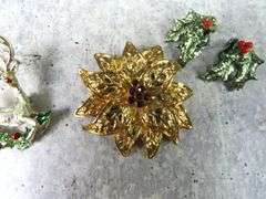 Vintage Christmas Brooch, Clip Earrings and Shoe Clip