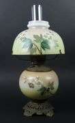 Handpainted Antique Oil Lamp with Shade & Chimney