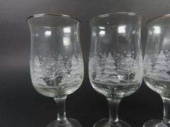 Lot of 4 Vintage Etched Christmas Glasses