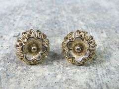 Gold Tone Flower Screwback Earrings