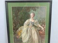 Framed Antique "Madame Bergeret" Print by French Rococo Artist Francois Boucher