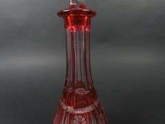 Beautiful 12.25" Red Cut to Clear Decanter with Stopper