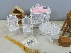 Mixed Lot of Doll House Furniture with Metal Table & Chairs