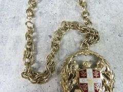 18" Necklace with Gold Tone Heraldic Crest Large Pendant