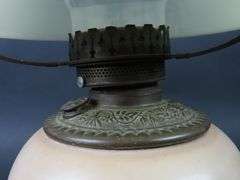 Handpainted Antique Oil Lamp with Shade & Chimney
