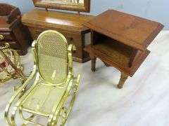 Collection of Wooden Doll House Furniture with Metal Bed & Chairs