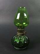 Small Vintage Green Glass Oil Lamp