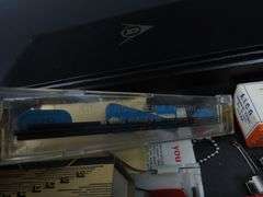 Box of Miscellaneous Pen Parts & Junk Drawer Items in Faux Leather Box