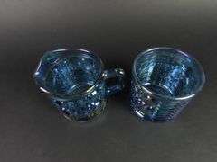 Vintage "Windsor Blue" Carnival Glass Cream & Lidded Sugar Dish by Indiana Glass