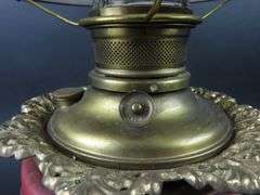 Beautiful Handpainted Antique Oil Lamp with Shade & Chimney