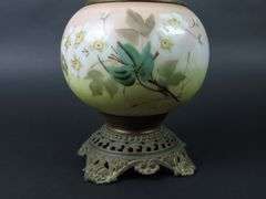 Handpainted Antique Oil Lamp with Shade & Chimney