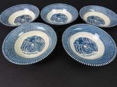 Lot of 5 "Currier and Ives Blue" Berry Bowls by Royal (USA)