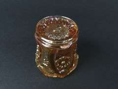 Vintage "Daisy & Button" Marigold  Carnival Glass Toothpick Holder by Imperial Glass