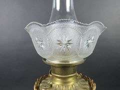 Tall 26.5" Banquet Gold Tone Oil Lamp with Shade & Chimney