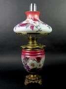 Beautiful Handpainted Antique Oil Lamp with Shade & Chimney