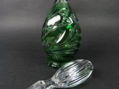Beautiful  Green Cut to Clear Decanter with Stopper