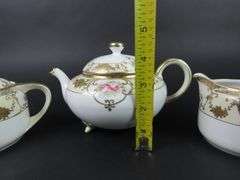 Handpainted Nippon Footed Teapot with Lidded Sugar & Creamer - Made in Japan