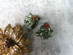 Vintage Christmas Brooch, Clip Earrings and Shoe Clip