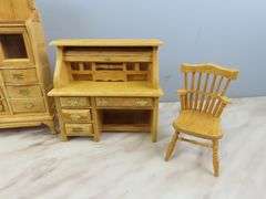 Lot of Wooden Doll House Furniture with Desk & Secretary