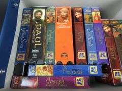 Mixed Lot of Christian VHS Tapes in Storage Box