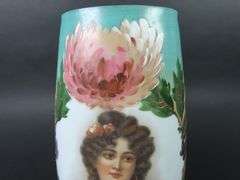 Stunning Victorian Bristol Glass Tall Handpainted Portrait Vase