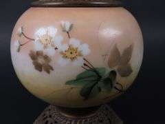 Handpainted Antique Oil Lamp with Shade & Chimney