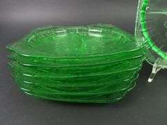 Lot of 7 Jeanette Glass "Adam" Square Uranium Grill Plates