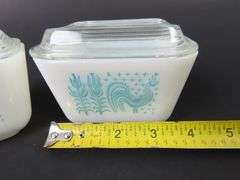 Lot of 2 Small Pyrex "Amish Butterprint Turquoise" Refrigerator Dishes