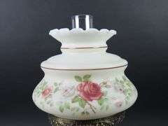 Antique Electrified Oil Lamp with Shade & Chimney
