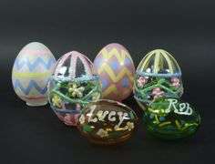 Lot of 6 Decorative Glass Easter Eggs