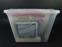 Bin of Vintage Craft Kits with Cross Stitch & Needlepoint