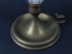 Tall Antique Brass Candlestick with Etched Glass Chimney #1