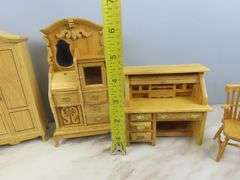 Lot of Wooden Doll House Furniture with Desk & Secretary