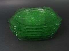 Lot of 6 Jeanette Glass "Adam" Square Uranium Grill Plates
