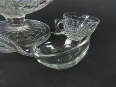Vintage "Constellation Clear" Pedestal Punch Bowl with 3 Cups & Glass Ladle