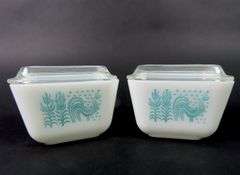 Lot of 2 Small Pyrex "Amish Butterprint Turquoise" Refrigerator Dishes