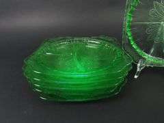 Lot of 6 Jeanette Glass "Adam" Square Uranium Grill Plates