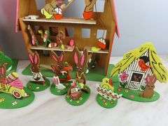 Lot of Handcrafted Wooden "Egg Factory" Rabbit Play Set