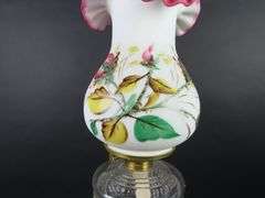 Antique Marble Base Oil Lamp with Beautiful Handpainted Shade