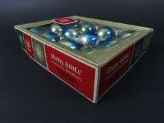 Box of Vintage Shiny Brite Glass Christmas Ornaments