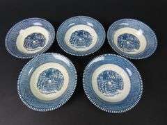 Lot of 5 "Currier and Ives Blue" Berry Bowls by Royal (USA)