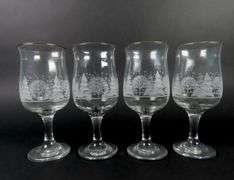 Lot of 4 Vintage Etched Christmas Glasses