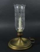 Tall Antique Brass Candlestick with Etched Glass Chimney #2 - See Description